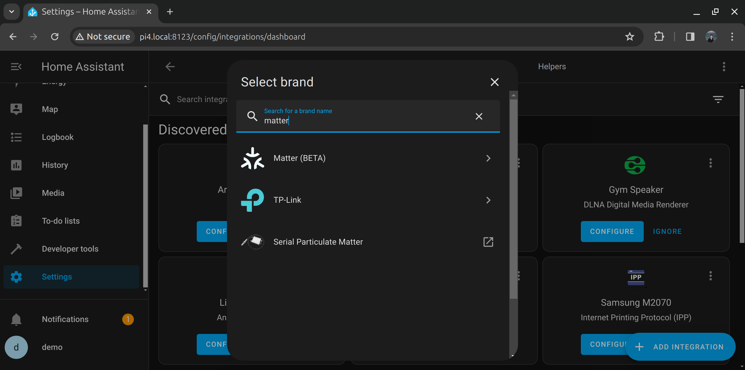 Add matter integration via app